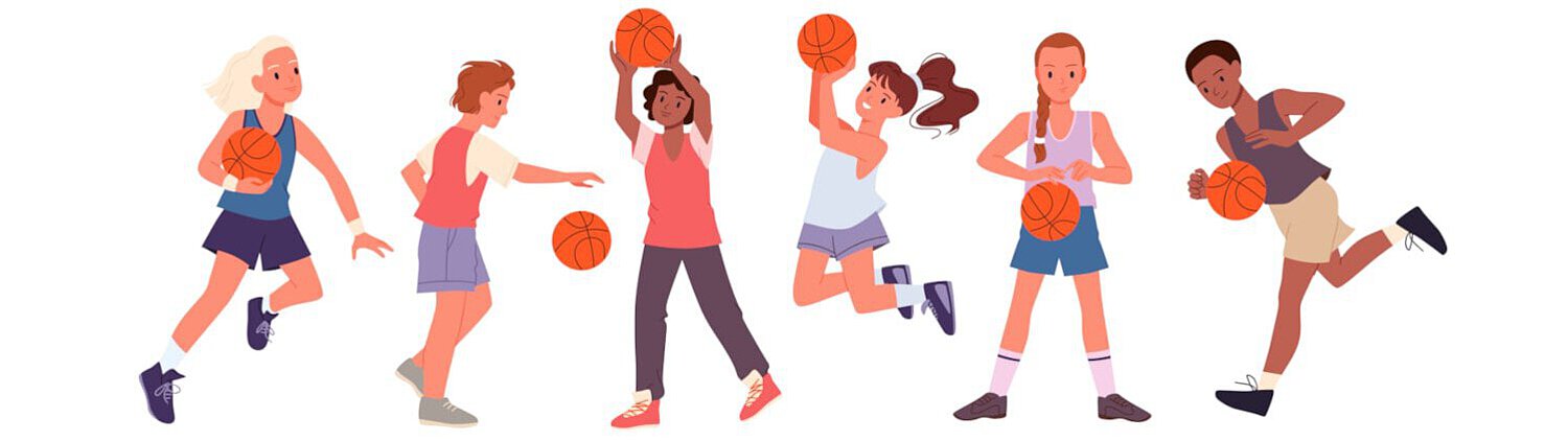 Mädchen spielen Basketball