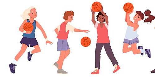 Mädchen spielen Basketball